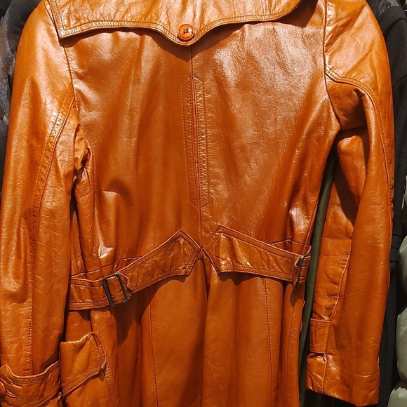Women's Genuine Brown Leather Trench Coat - Picture 8 of 8